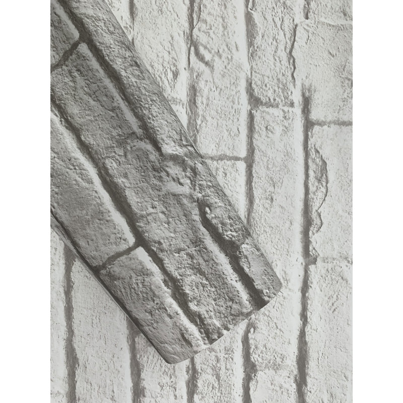 Papier peint brique et mortier, Gris / blanc