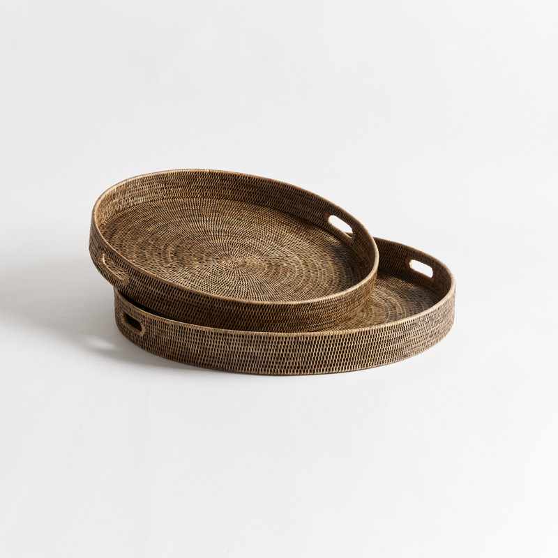 Repose-pieds rond en rotin Burma, H 3,75 po x l 31,75 po x P 31,75 po, Brun
