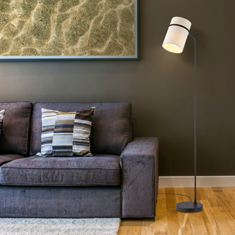 Lampe sur pied 62 po, noir mat, abat-jour en tissu blanc, interrupteur marche / arrêt en ligne, cordon noir de 6 pieds