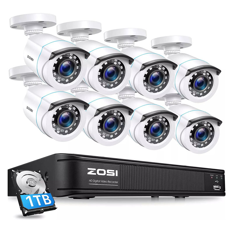 Système de caméra de sécurité 8CH DVR avec disque dur de 1 To, Caméra de sécurité extérieure 1 080P, Détection de mouvement