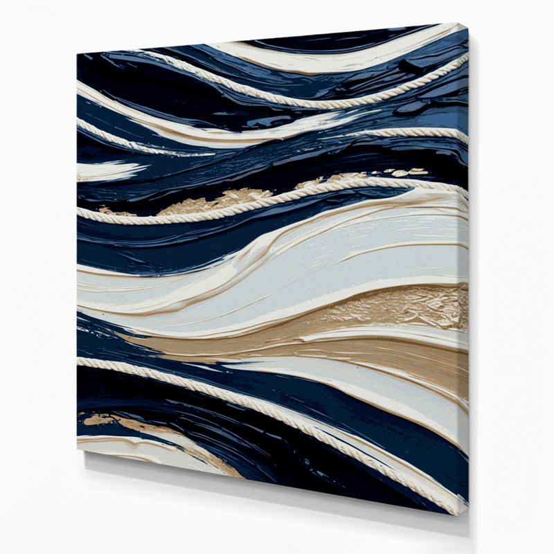 Impression sur toile horizontale à rayures horizontales bleu marine et crème, H 12 po x l 12 po