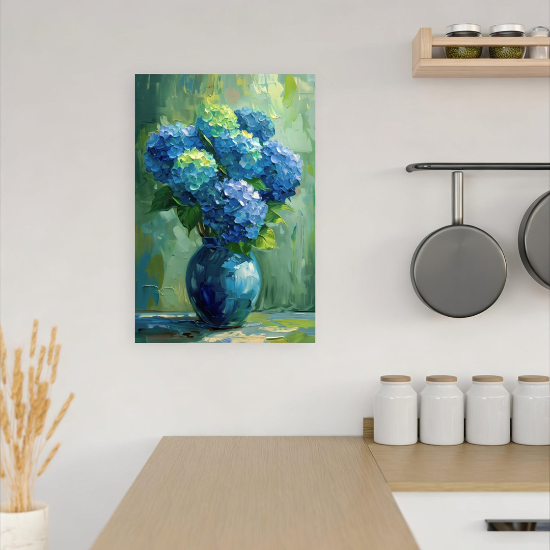 Teal Blue Hydrangea Abstract Bold Contemporary Hydrangea Nature Summer Wall Art Print