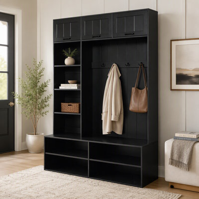 Farmhouse Hall Tree with Bench and Shoe Storage