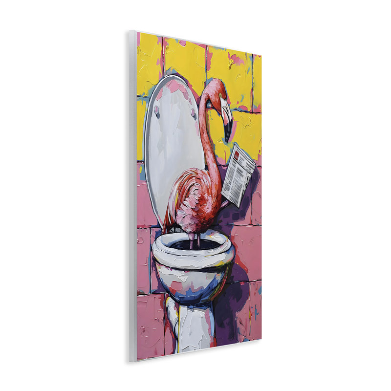 «Flamingo News» sur plaque murale de toilette, design par LSR Design Studio, H 19 po x l 13 po