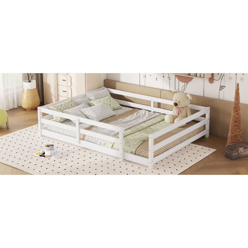 Full Size Floor Wood Bed, White, Full