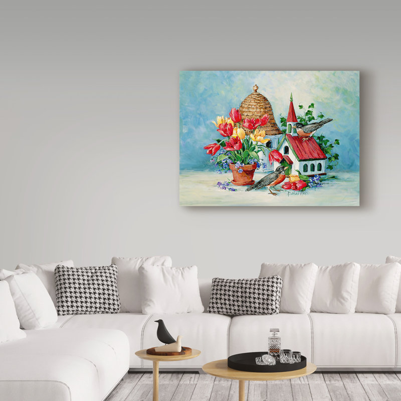«A Robins Home» par Barbara Mock, reproduction sur toile, H 35 po x l 47 po x P 2 po