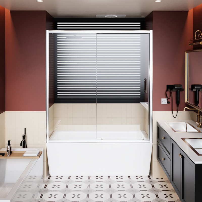 60 In Wide X 62 High Single Sliding Shower Door, 1/5 Inch Thick Tempered Glass, Stainless Steel Handle, Adjustable Width Adaptability, Silent And Stable Operation, Stylish Look Design Bathtub W H,