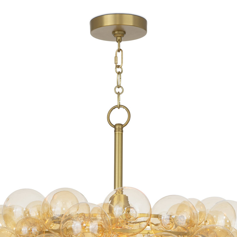 Bubbles Chandelier with Amber Glass, Natural Brass