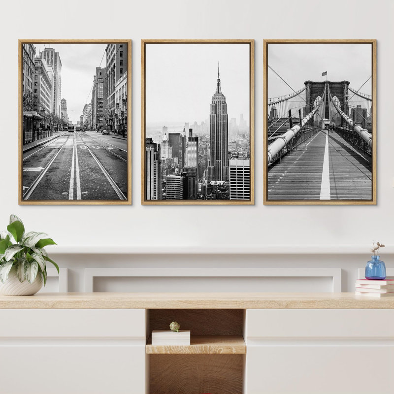 Photo du pont de Brooklyn dans les bâtiments de New York, œuvre d'art contemporaine moderne, Cadre naturel flottant