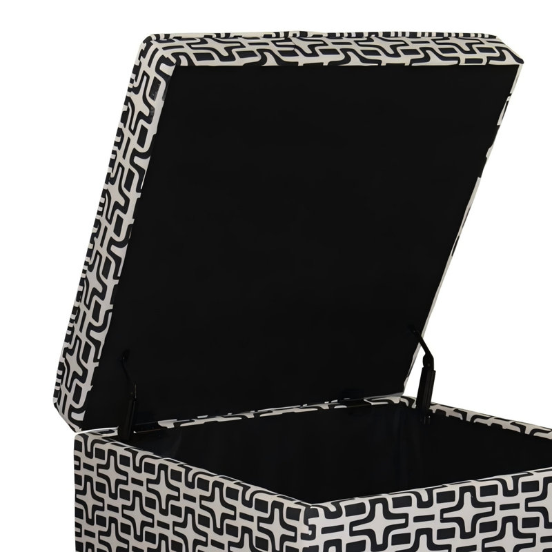 Imprimé géométrique brun de 18 po de hauteur, conception de siège confortable, mélange de tissu, longueur de rangement de 24 po avec imprimé, élégance, fabrication en bois, hauteur de 12 po
