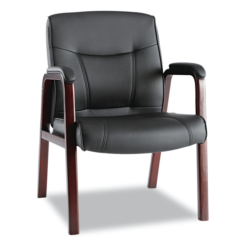 Madaris Black Bonded Leather Guest Chair with Mahogany Wood Trim