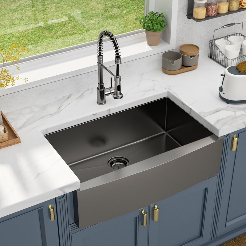  Évier de cuisine de ferme Farmhouse, L 36 po x l 21 po, Gun Metal Black
