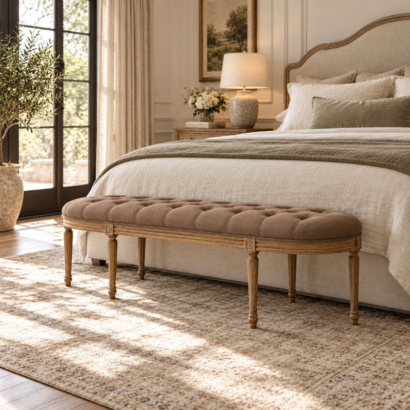 Arviso Linen Upholstered Bench, Copper