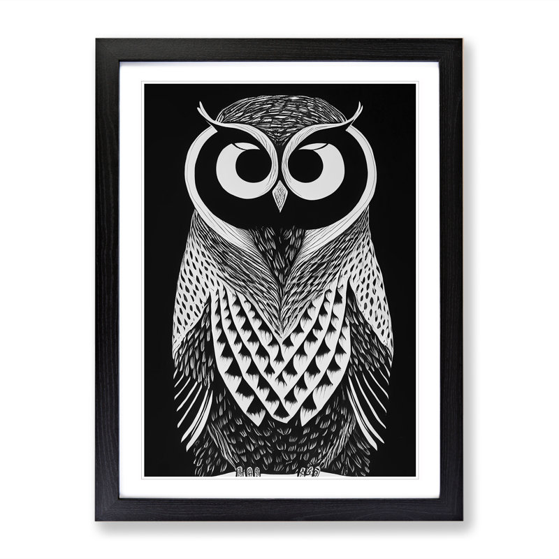 Owl Monochrome No.2 - Framed Print, Black, 64cm H x 46cm W x 2cm D