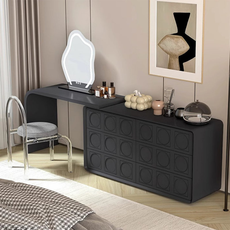 Coiffeuse avec miroir lumineux, 6 tiroirs, Noir