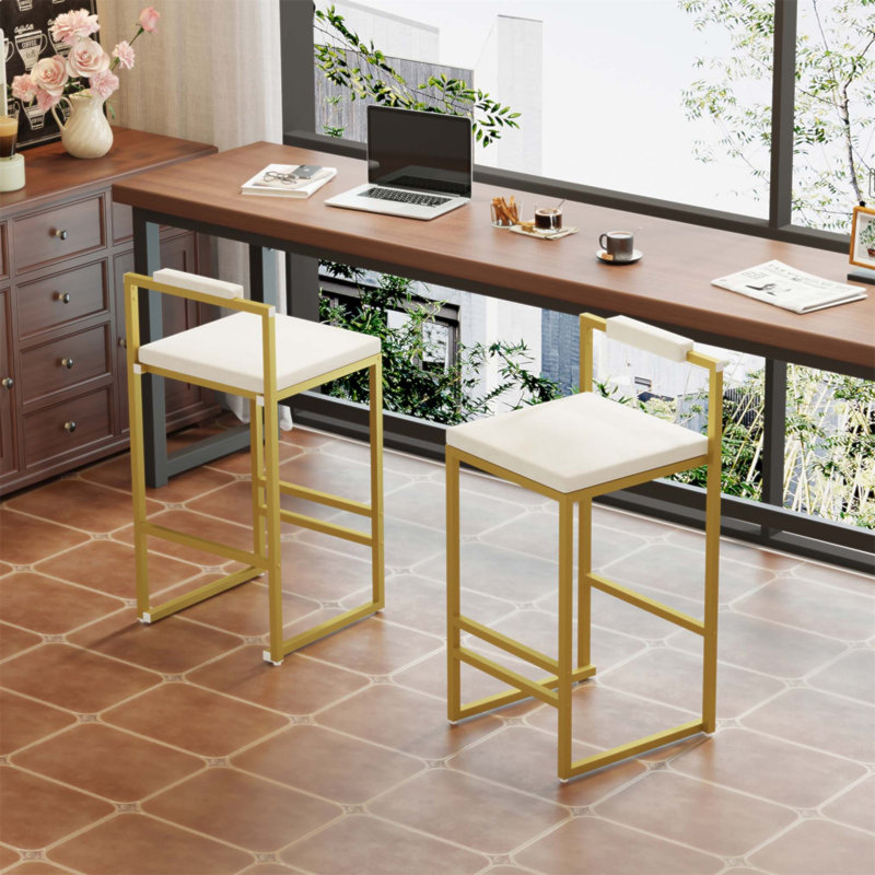 Upholstered Velvet Bar Stools Set Of 2, Modern Kitchen Counter Height Chairs With Durable Metal Frame And Comfortable Cushioning