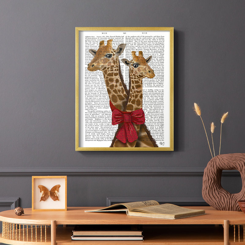«Giraffes and Bow», reproduction encadrée, Or, H 28 po x l 22 po