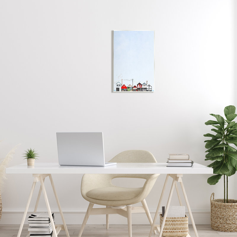«Coastal Beach Shacks Sky View Floater», art mural par Kim Curationa, H 19 po x l 13 po x P 0,5 po, Bois