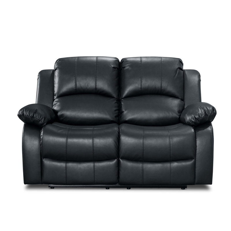 Lowell Faux Leather Reclining Loveseat, Lowell Black Faux Leather, 2