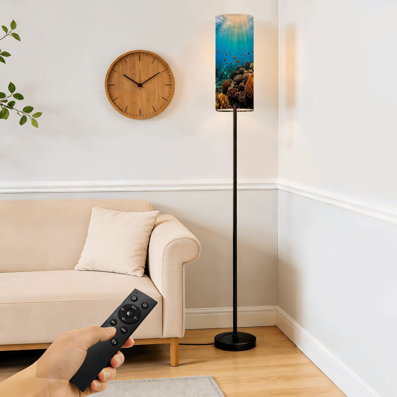 Lampe sur pied indonésienne à intensité variable avec télécommande et pédale avec abat-jour et abat-jour pour le bureau de la chambre à coucher