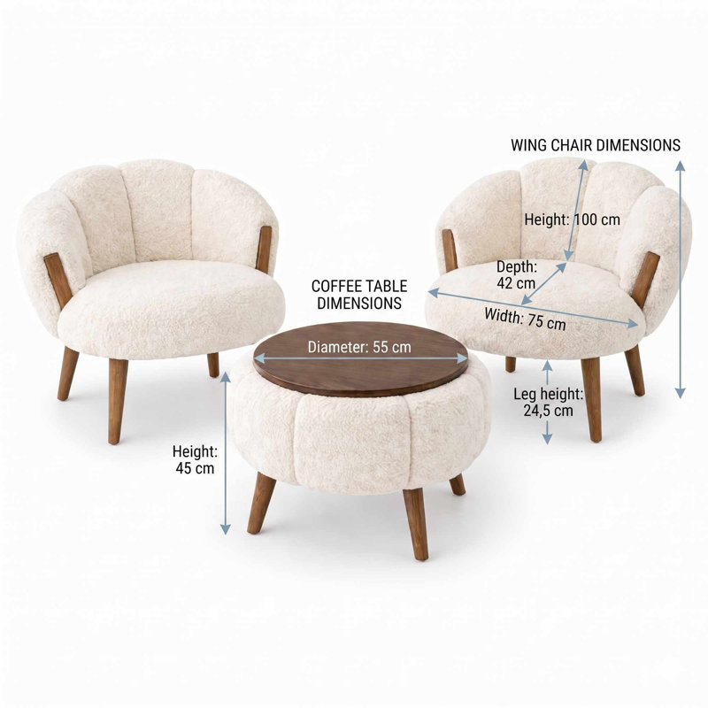 Ensemble de fauteuil à oreilles et table basse (3 pièces)