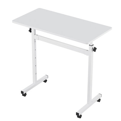 Bureau debout mobile à hauteur ajustable avec roulettes verrouillables, station de travail compacte assis-debout avec crochet 32 x 16 po, capacité de bureau de 55,1 lb, idéal pour la maison ou le bureau, blanc