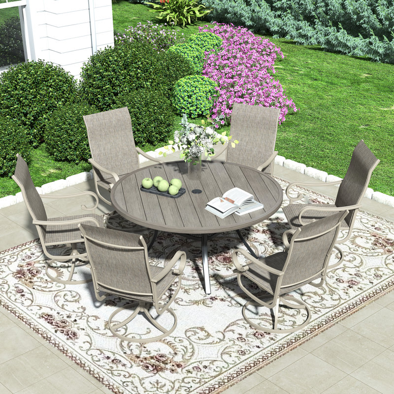 Patio Dining Set, Brush Wood Gray/Sandshell