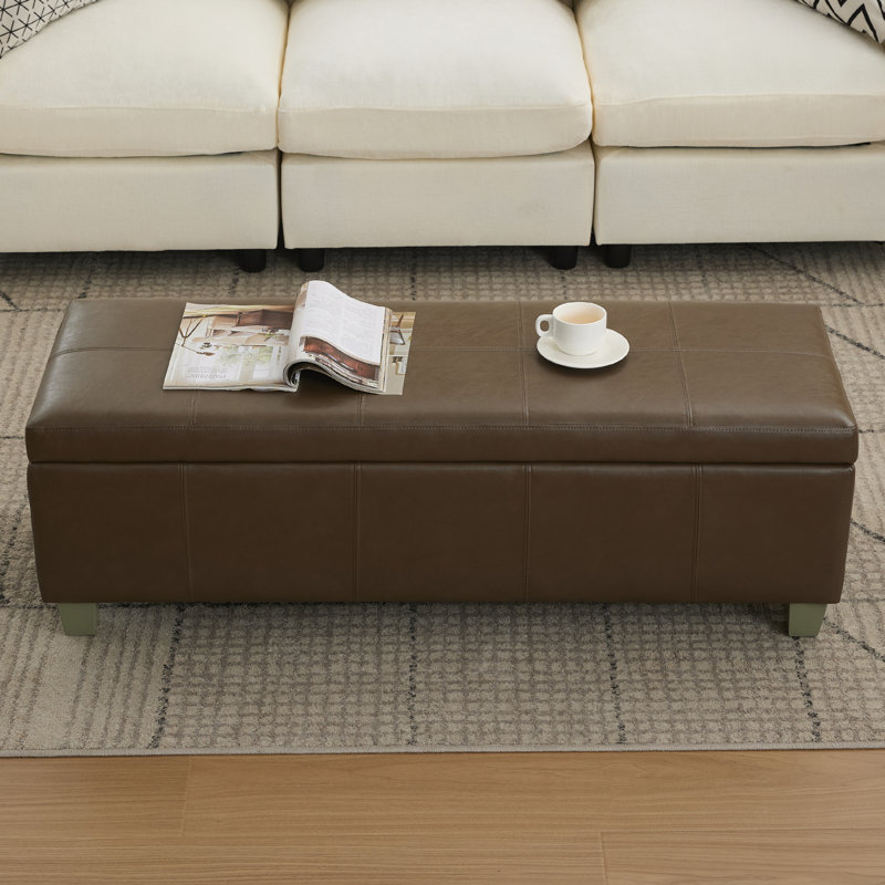Faux Leather Upholstered Storage Bench, 16.5" H x 51" W x 17.3" D, Coffee