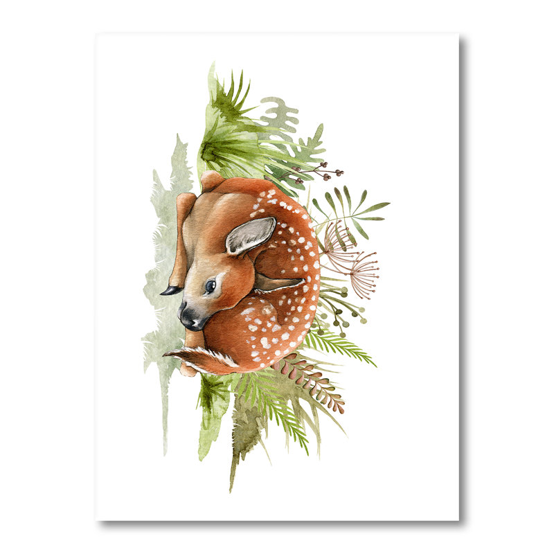 «Forest Deer Cub In The Grass», reproduction sur toile, Toile tendue, H 32 po x l 16 po