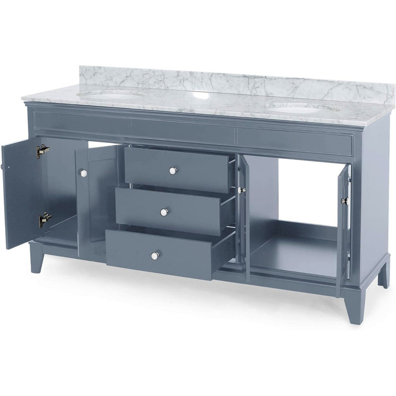 Meuble-lavabo 73 po avec lavabos doubles en céramique, Gris