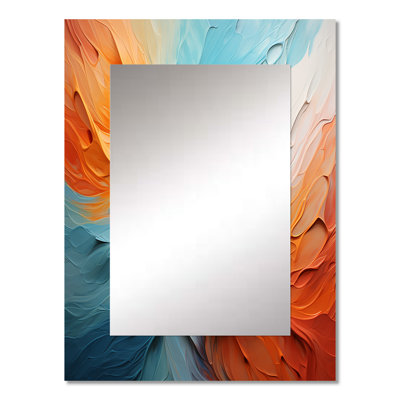 Teal Orange Bold Abstract Flow Collage I - Dams Mirror, Modern Unique Wall Mirror, Printed Metal Art