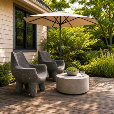 33.9'' Outdoor Patio Lounge Chairs, Modern Faux Stone Accent Chairs with Armchair for balconies, gardens, poolside areas, Gray