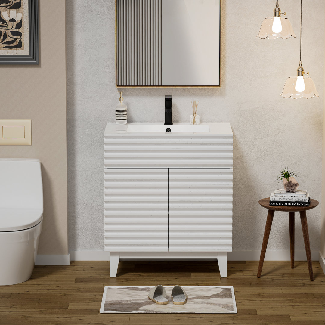 Marilyse 30" Freestanding Single Bathroom Vanity with Ceramic Sink Top, Zinc Alloy Faucet, Soft-Close Doors Ebern Designs Base 
