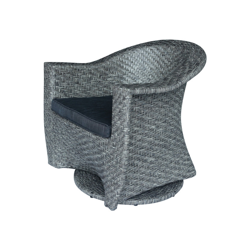 Chaise pivotante d'extérieur Nicki, osier en rotin gris, coussin en tissu noir