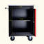 Chariot à outils multifonction à double porte avec comptoir en acier inoxydable, solution de rangement durable et mobile pour les garages et les ateliers.