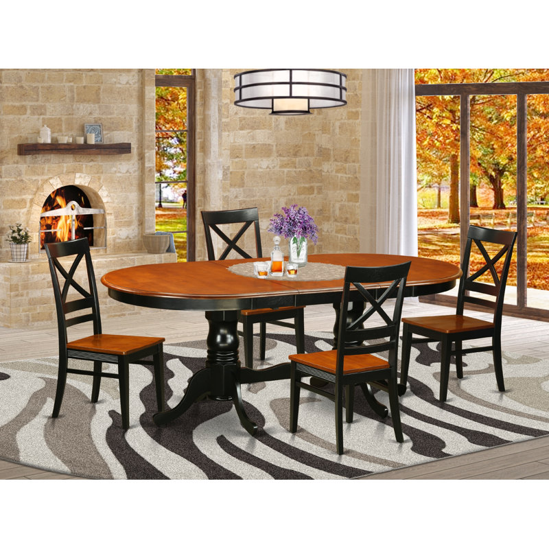 5 Piece Kitchen Table Set for 4 Includes an Oval Dining Room Table with Butterfly Leaf and 4 Dining Chairs, Black & Cherry