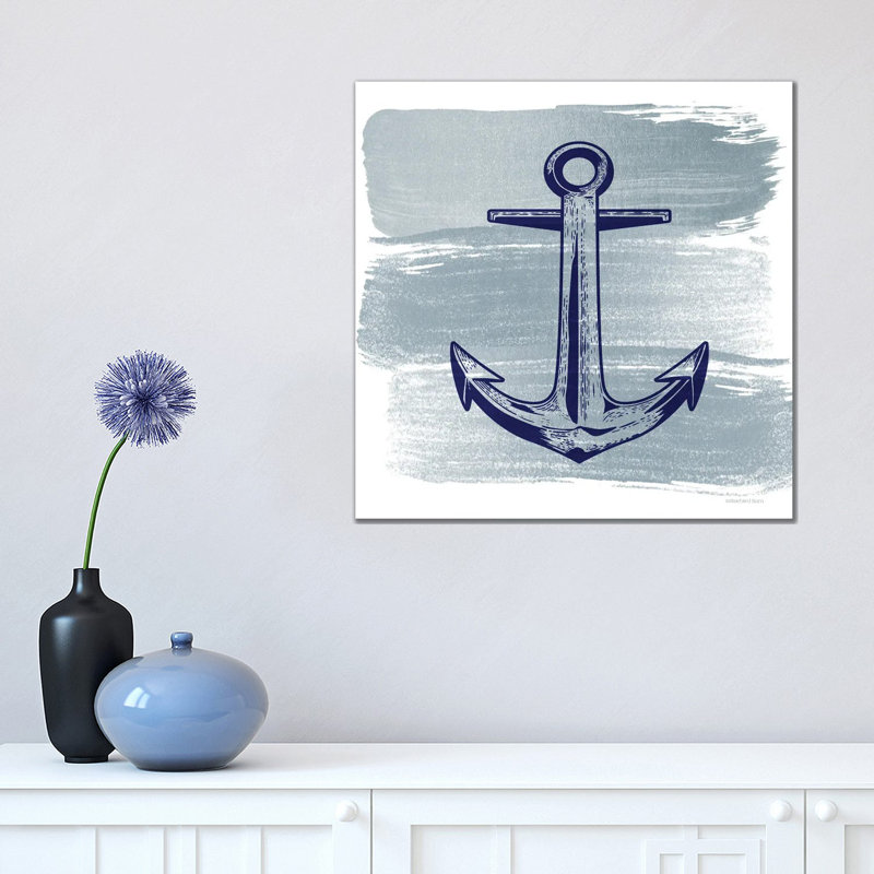 Brushed Midnight Blue Anchor by Bluebird Barn - Print on Canvas, 45.72 cm H x 45.72 cm W x 1.91 cm D, Wrapped Canvas