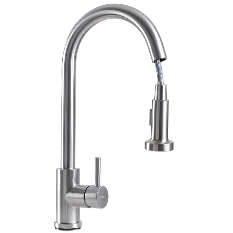 Robinet de cuisine à poignée simple en acier inoxydable avec douchette extractible