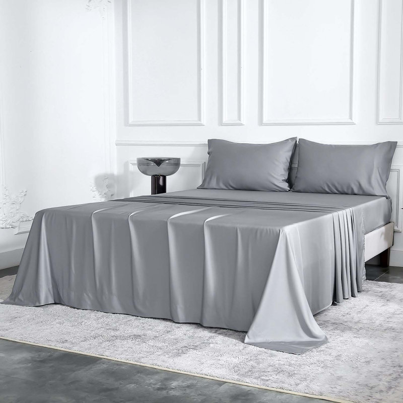Fibre synthétique, Ensemble de draps pour grand lit + un drap-housse , Gris clair
