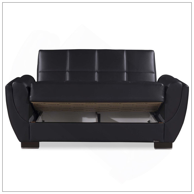 Causeuse convertible rembourrée avec rangement, polyuréthane noir, Noir