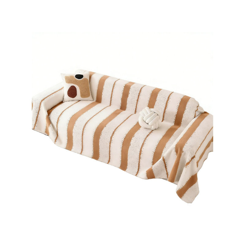 Box Cushion Sofa Slipcover, Velvet - White Striped