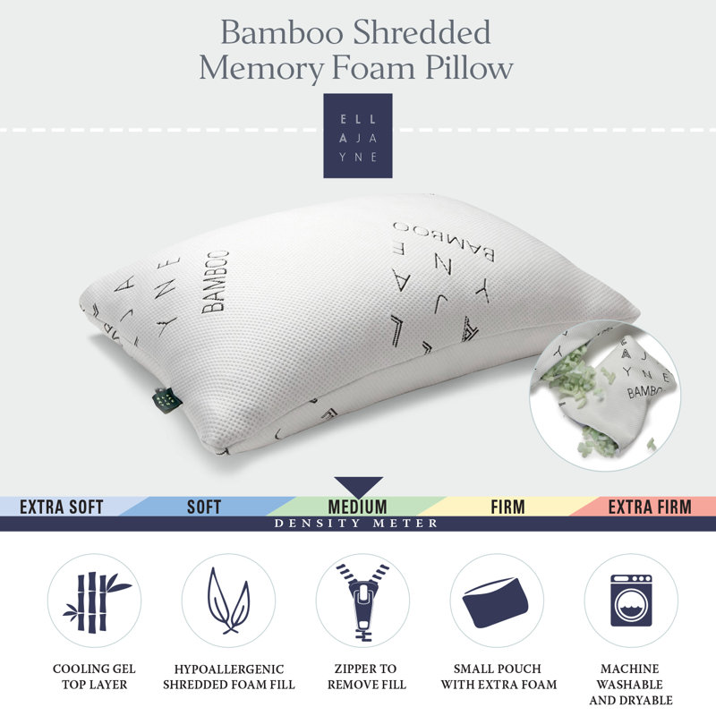 Standard White Bamboo Memory Foam Hypoallergenic Pillow Set