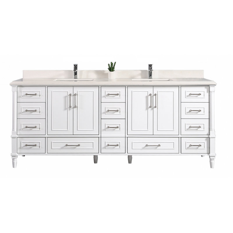Ensemble de meuble-lavabo double 84 po Flavell, Blanc, bordure double ogee, Blanc