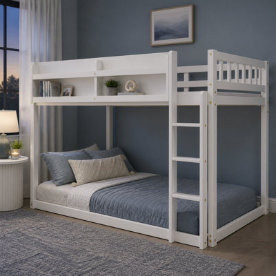 Structure de lit avec garde-corps et échelle, simple, blanc