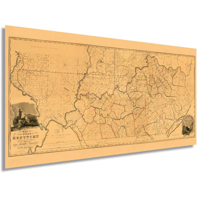 HISTORIX, carte de l'État du Kentucky de 1818 rétro - artefact de 12 x 24 po - carte de Kentucky - affiche de carte du Kentucky - carte de KY - impression de décoration murale Kentucky - œuvre d'art de décoration intérieure (2 tailles)