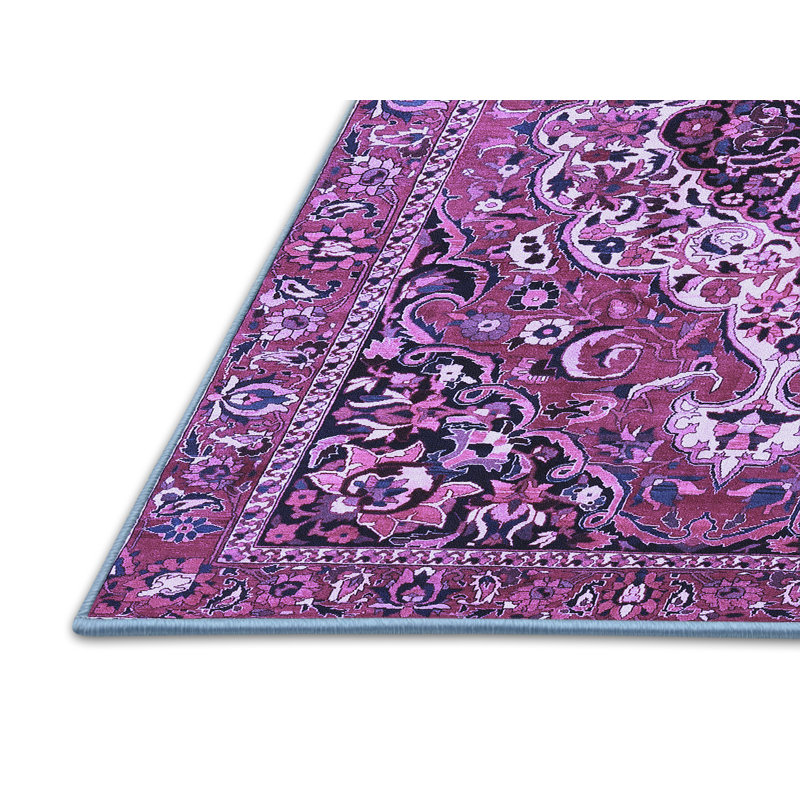 Tapis oriental en laine / polyester tissé à la machine en mauve, Rectangle 5 pi x 7 pi