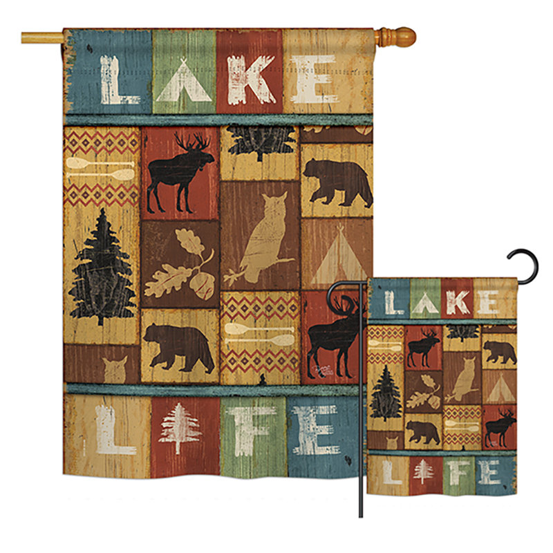 Maison verticale en polyester à 2 côtés 40 x 28 po lake life ensemble de drapeau