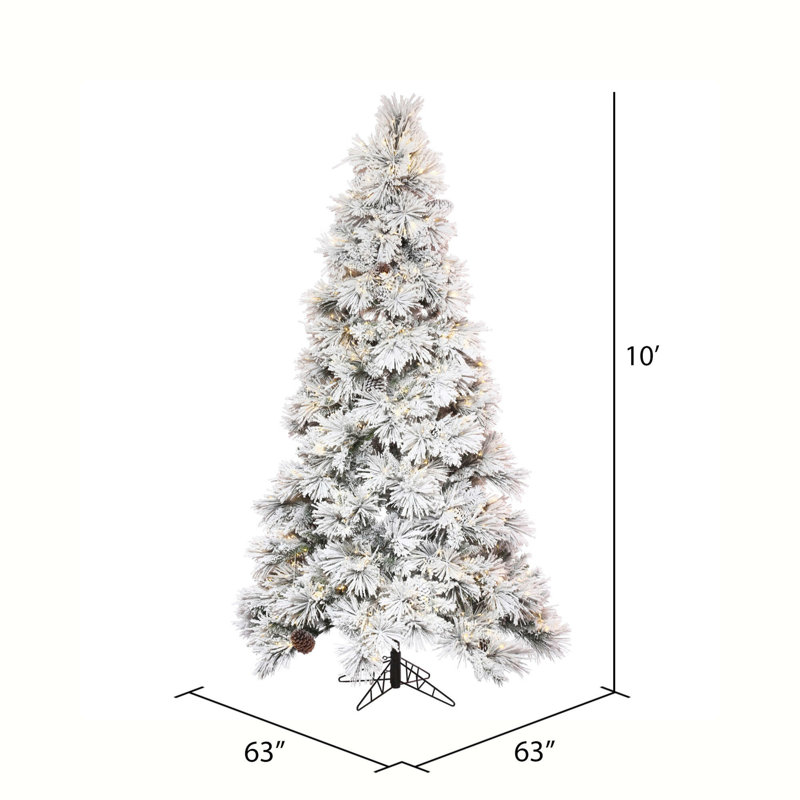 Atka Flocked Artificial Christmas Tree with LED Clear/White Lights with Stand, 10' H