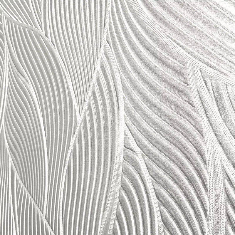 Greyish Off White Pearl Faux Fabric Wave Lines Textured Modern Wallpaper Roll 3d