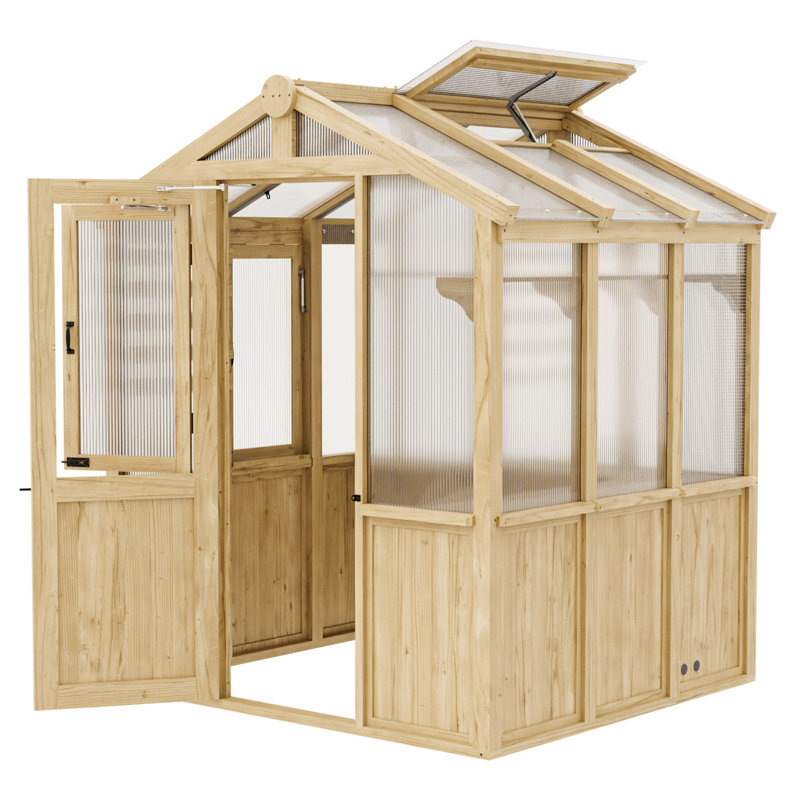 6'W x 6.7'D x 7.7’H Wooden Greenhouse,Cedar Wood and Polycarbonate Walk-In Outdoor Greenhouse 